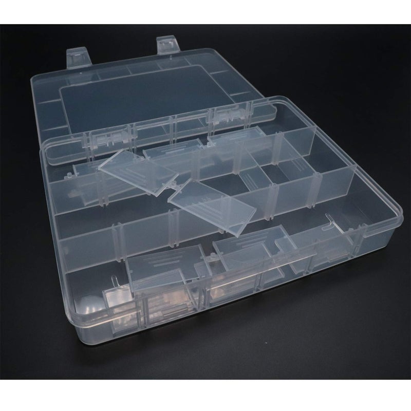 Xiaoyztan Clear Plastic Organizer, 18 Grids with Adjustable Dividers, Jewelry Box Bead Storage Container for Small Parts, Fishing Tackle, DIY Crafts, and Earrings, Overall 7.9 x 5.7 x 1.1 inch - Image 2